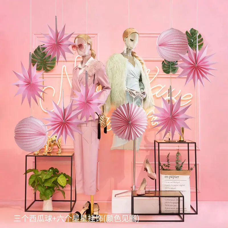 Festival Supplies Home Mall Decoration Pendant Set Scene Party Ceiling Hanging Decor Stars Watermelon Balls Event Dinner Wedding view 6