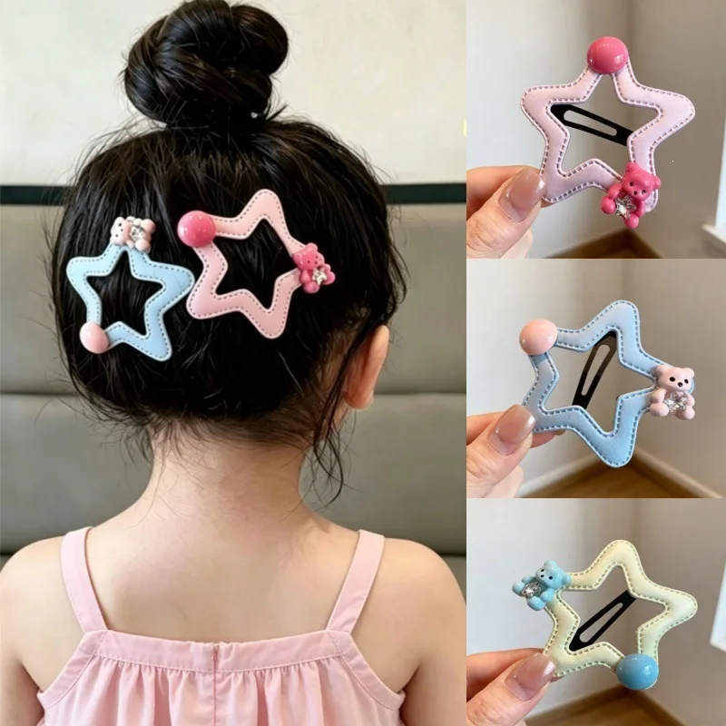 Hair Clip Kids Bear Star Cute Girls BB Clip Side Hairpin Sweet Dopamine Resin Small Lightweight Multicolor Daily Party Gift