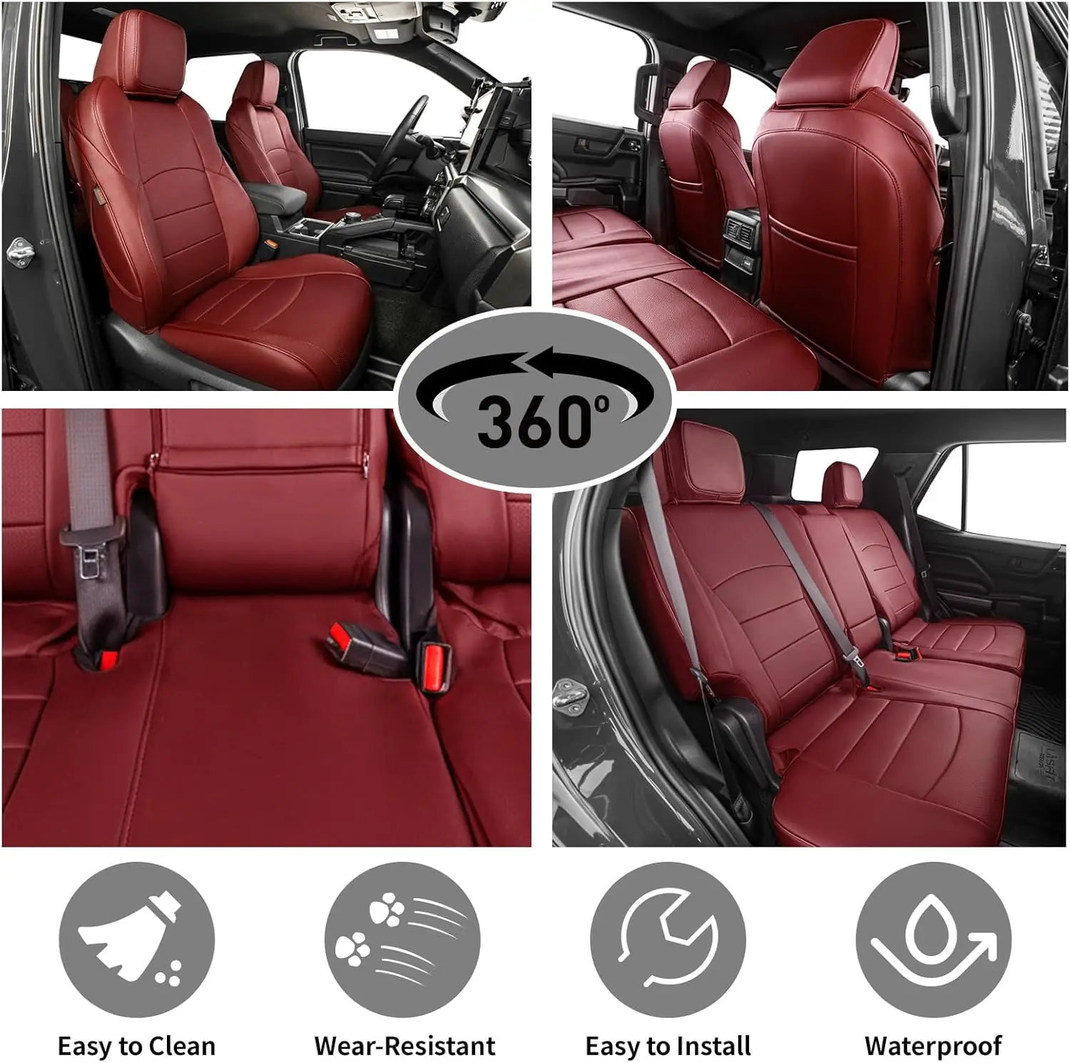 EKR Custom Fit Leather Car Seat Covers for Toyota 4Runner 2010-2026 Full Set of 5 Seats Waterproof Protection for SR5 TRD Sport TRD Off-Road TRD Sport Premium Limited