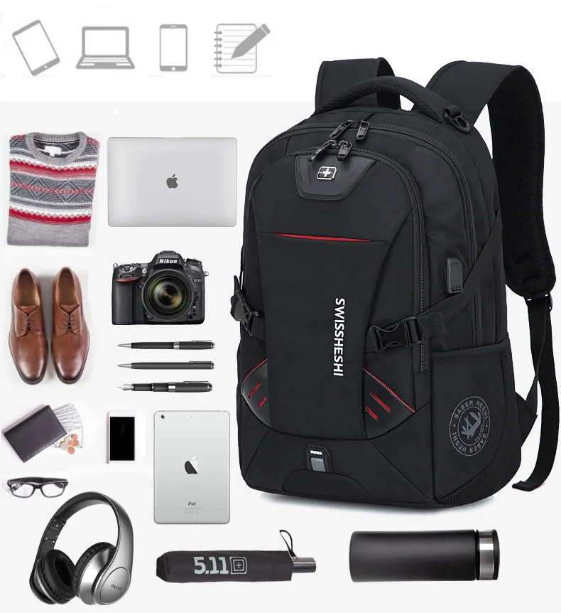 Herren Multifunktions-USB-Lade-Rucksack, Modischer Business-Casual-Reise-Rucksack, Diebstahlsicher, Wasserdicht, 17 Zoll Laptop-Tasche, Schulrucksack – Detail 6