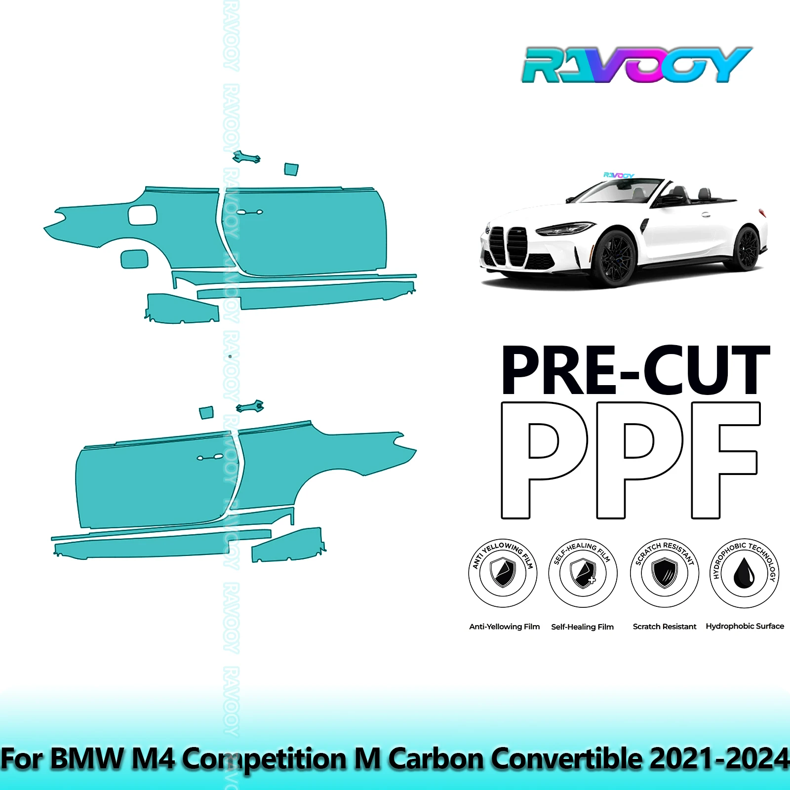 

For BMW M4 Competition M Carbon Convertible 2021-2024 8.5mil Pre-Cut PPF Door & A/B Pillar Kit TPU Paint Protection Film Set