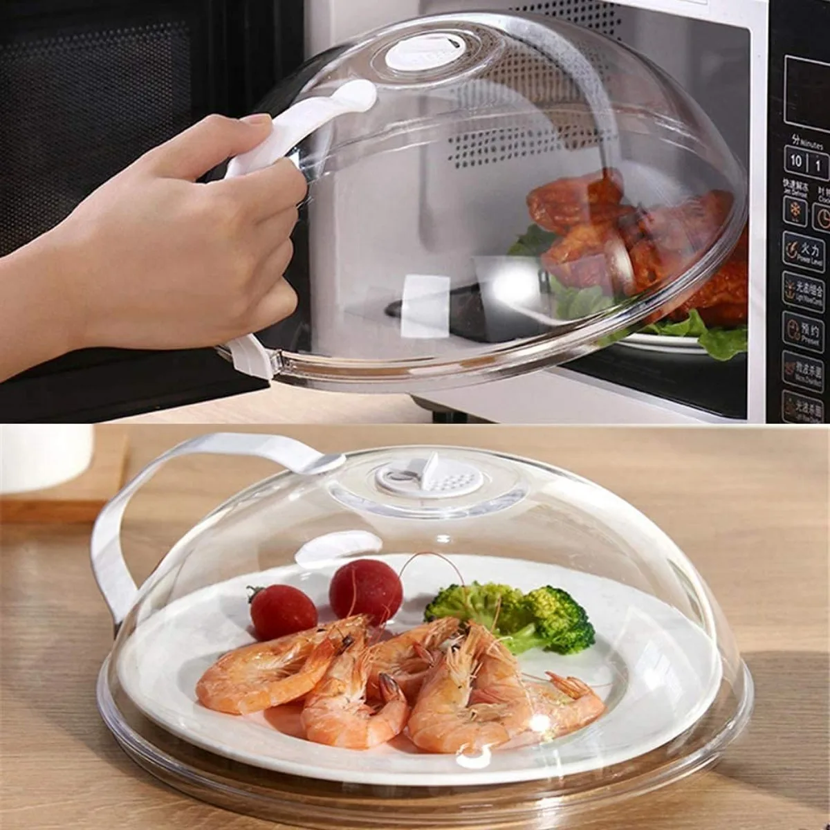 

Microwave Splatter Cover Transparent Covers Microwave Plate Cover Lid with Handle Adjustable Steam Vents Holes Kitchen Gadget