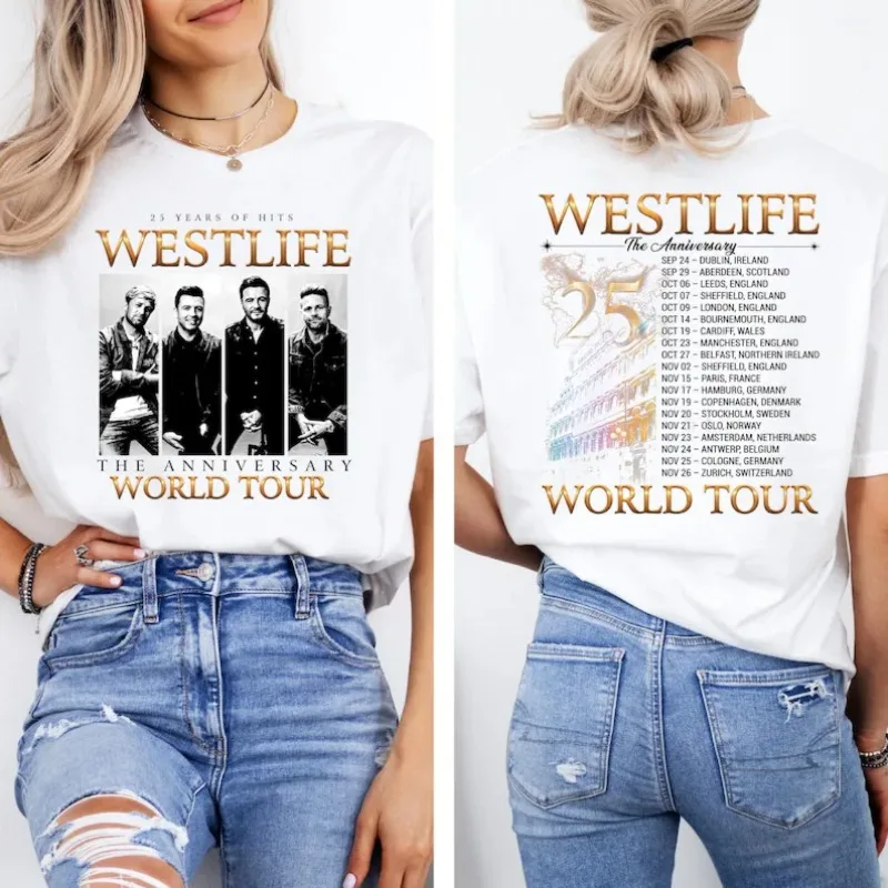 Westlife Concert 2026 T Shirt Westlife 25th Anniversary Tour Shirt Westlife Concert Top European Tour Date Tee Streetwear Unisex