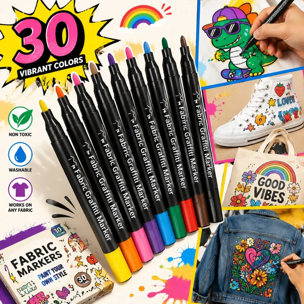 6-48 Colors Textile Pens Cotton Tip Fabric Markers for Clothes Shoes Canvas DIY Craft Painting Permanent Fabric Art Supplies