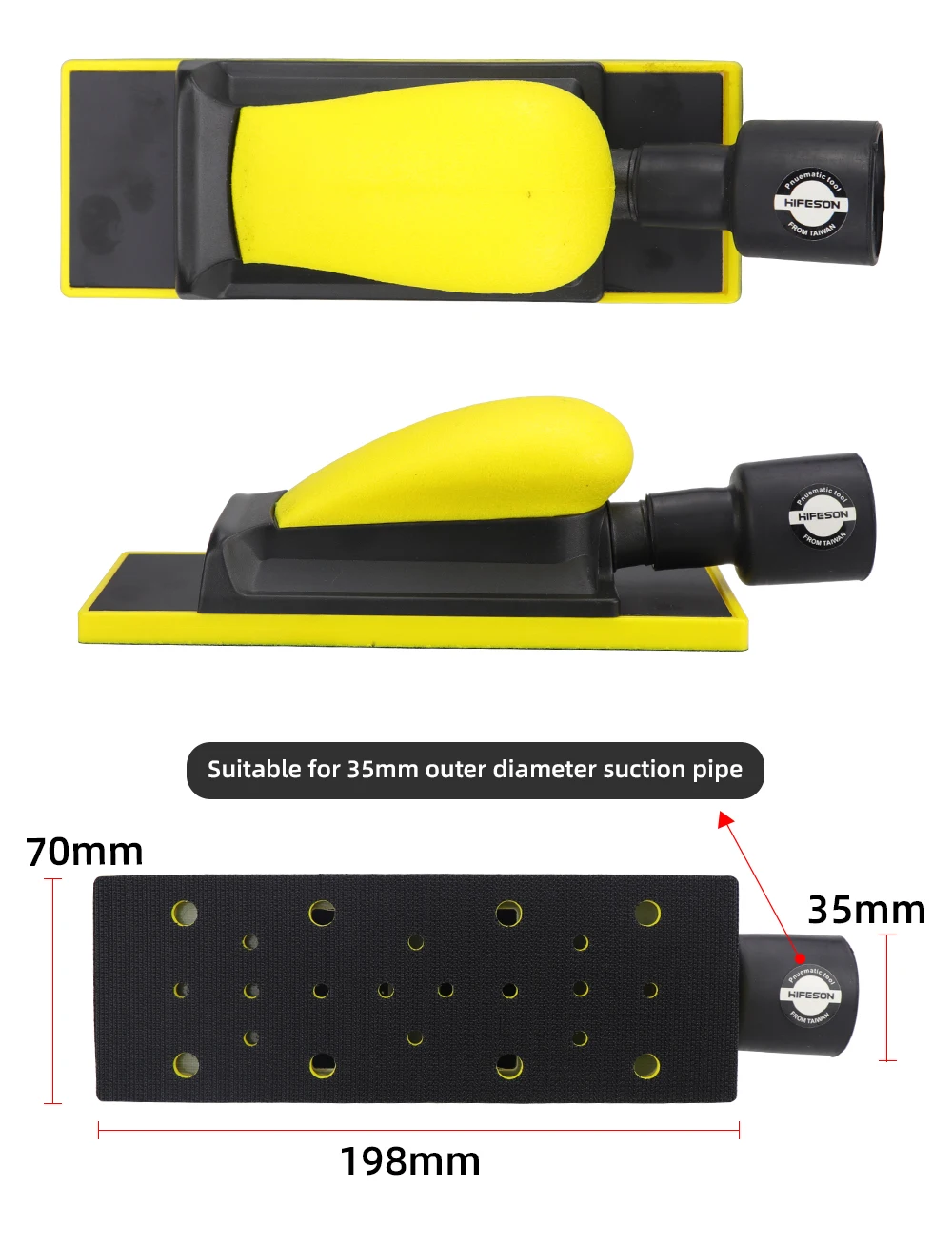 HIFESON Handheld Sander Manual Sandpaper Tool Sanding Block Dust Extraction Hand Polisher Grinding Machine For Metal Wood Work