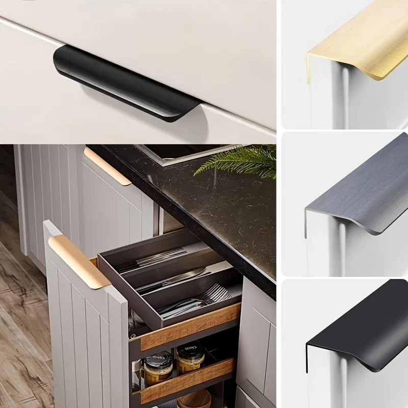 Hidden Furniture Handles Golden Black White Kitchen Cabinet Pulls Punch Free Handles For Cabinets And Drawers Arc Wardrobe Pulls