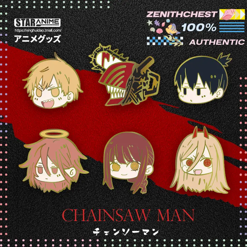 

Official Chainsaw Man Doujin Q-style Metal Badge Brooch Reze Denji Mapawa Aki Hayakawa Anime Bag Charm Collectible Gift