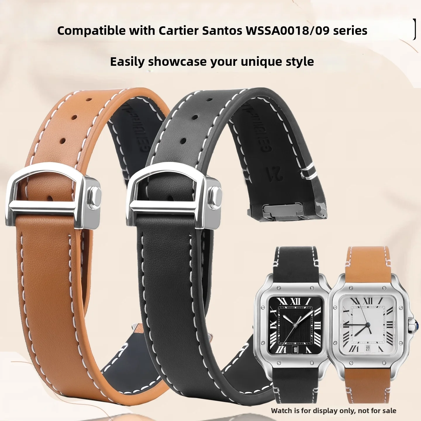 19/21mm L/M Size With Original Steel End Link watch strap For Cartier Santos Genuine leather watchband men's quality clasp band