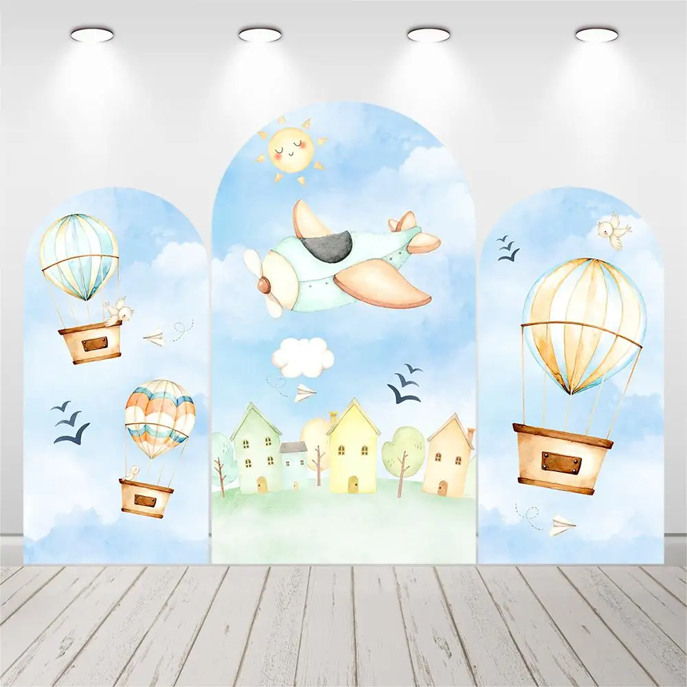 

Hot Air Balloons Sky Arched Cover for Birthday Decoration Kids Baby Shower Wedding Arch Backdrop Background Photography Banner