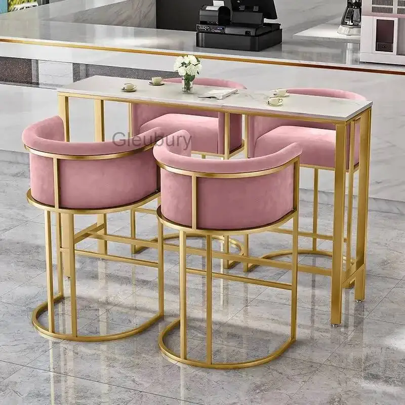 

Light Luxury Bar Chair Coffee Shop Leisure High Stool Iron Simple Bar Chairs Leisure Island Chairs Front Desk Work High Stools