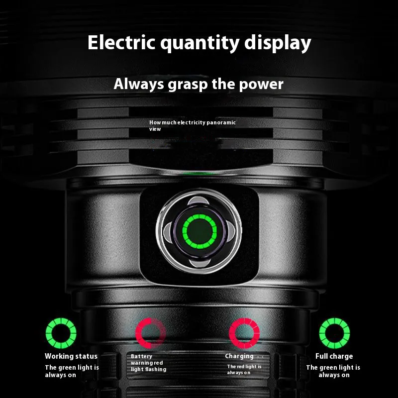 مصباح يدوي LED طويل المدى عالي الطاقة ، فانوس ، بطارية مدمجة ، مشعل من النوع C لصيد الأسماك والتخييم