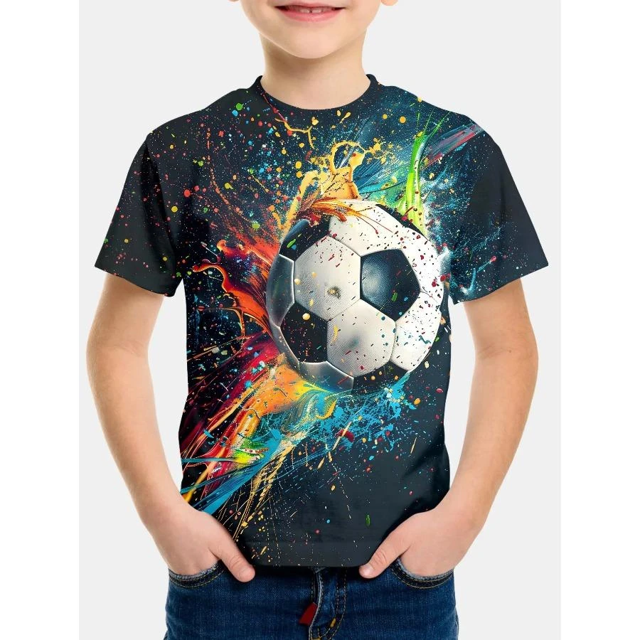 Men' Soccer Tshirt 3D Print Football Graphic Tee 2026 Summer Casual Short Sleeve Tops Breathable Polyester Training Sports Tees