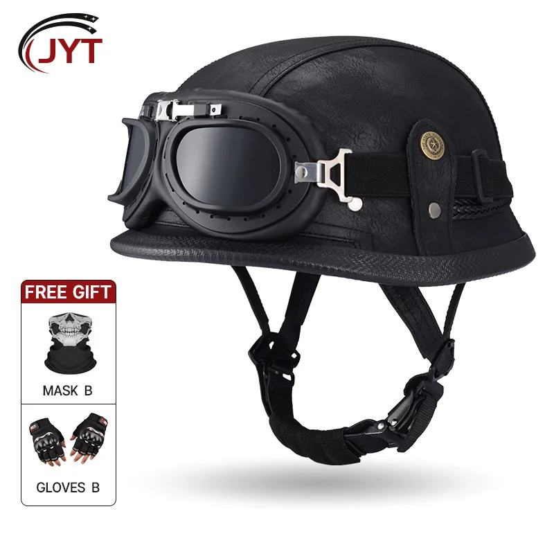 

German style motorcycle men's leather motorcycle helmet retro half helmet women's electric bike safety helmet large size XXL