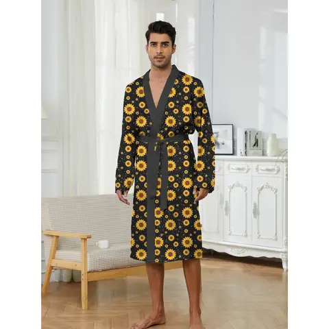 Summer men's nightgown ice silk pajamas long-sleeved bathrobe tied thin home clothes short-sleeved new style all seasons