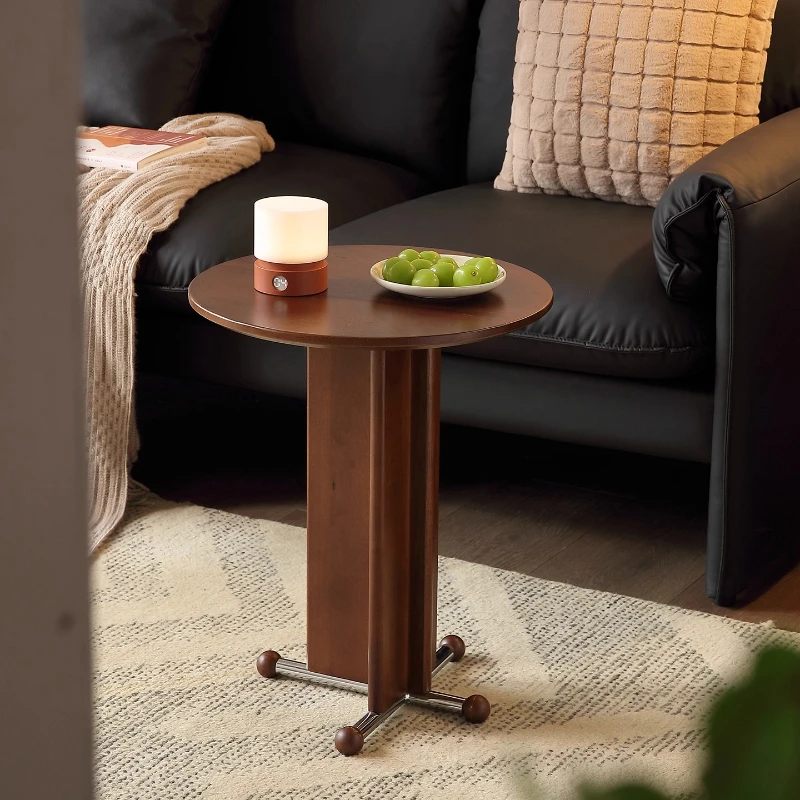 Vintage Solid Wood Small Coffee Table Retro Sofa Corner round Table Creative Living Room Bedroom