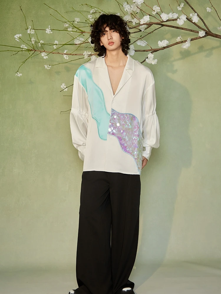 Men Women 2025 Four Seasons Wear Fashion High-end Shirts Loose Comfort Long-sleeve Shirts Trendy Color Matching Sequined Tops
