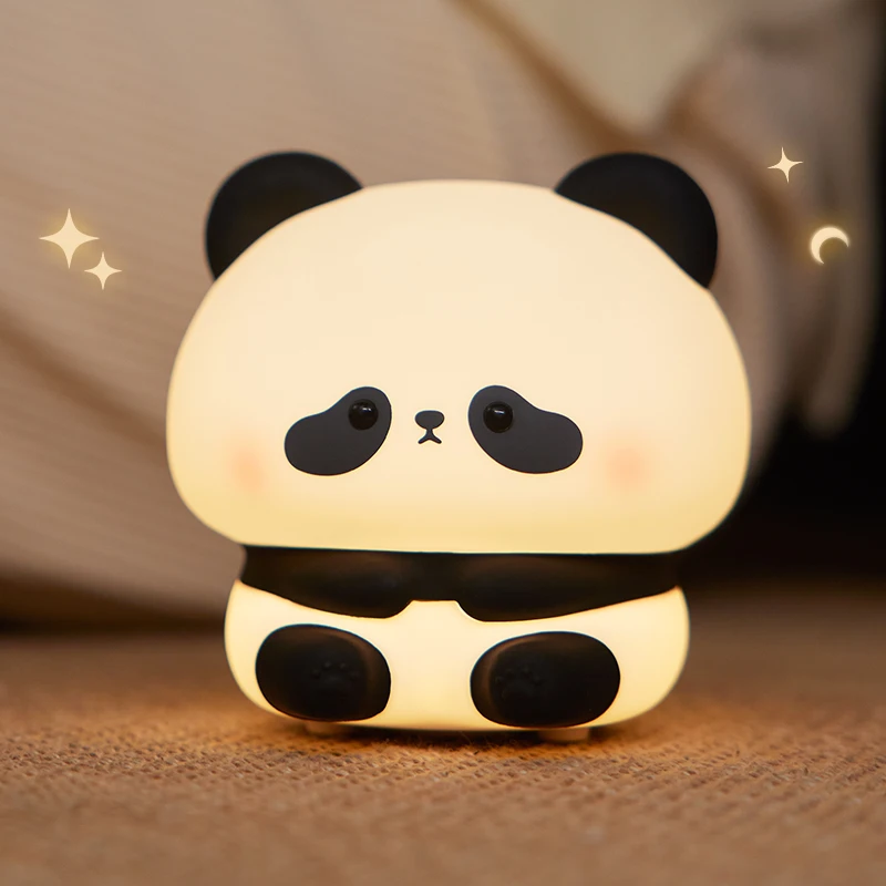 Cute Cartoon Silicone LED Panda Night Light, USB recarregável, escurecimento da lâmpada do sono, decoração do quarto das crianças, presente de aniversário