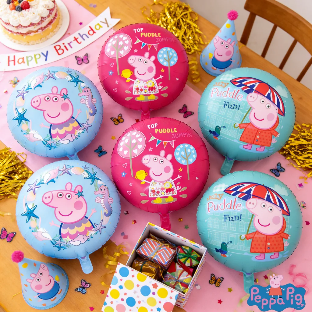 Conjunto de 6 Balões Temáticos Peppa Pig, Decoração de Festa de Aniversário com Formato Redondo, Kit de Combinação para Celebrações Festivas