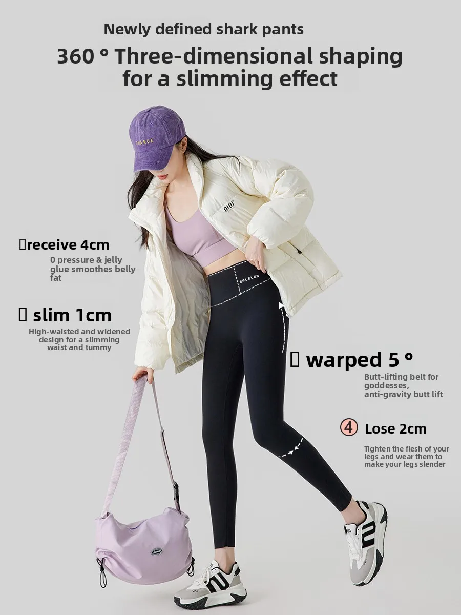 Slimming Effect Yoga Pants Women's Winter Thiened Fce Lined Eight Parts Base Layer Pants Prure ow Thin  Pants