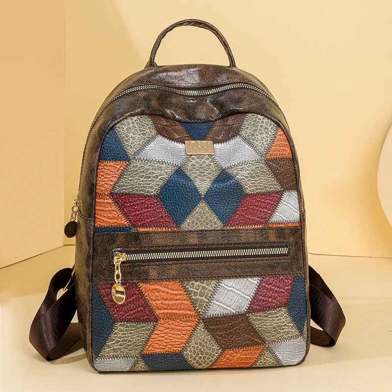 Bolsa escolar de patchwork pequena para meninas, mochila para estudantes universitários, tendência feminina, moda, 2024