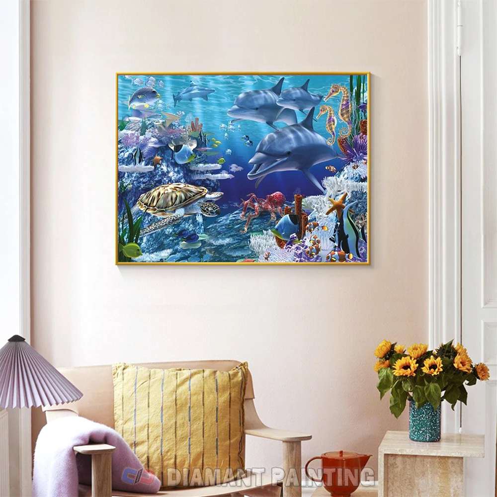 5D Diamond Painting Dolphin Full Drill DIY Mosaic Animal New Arrival world Ocean world Embroidery Turtle Fish New Year\'s Gift