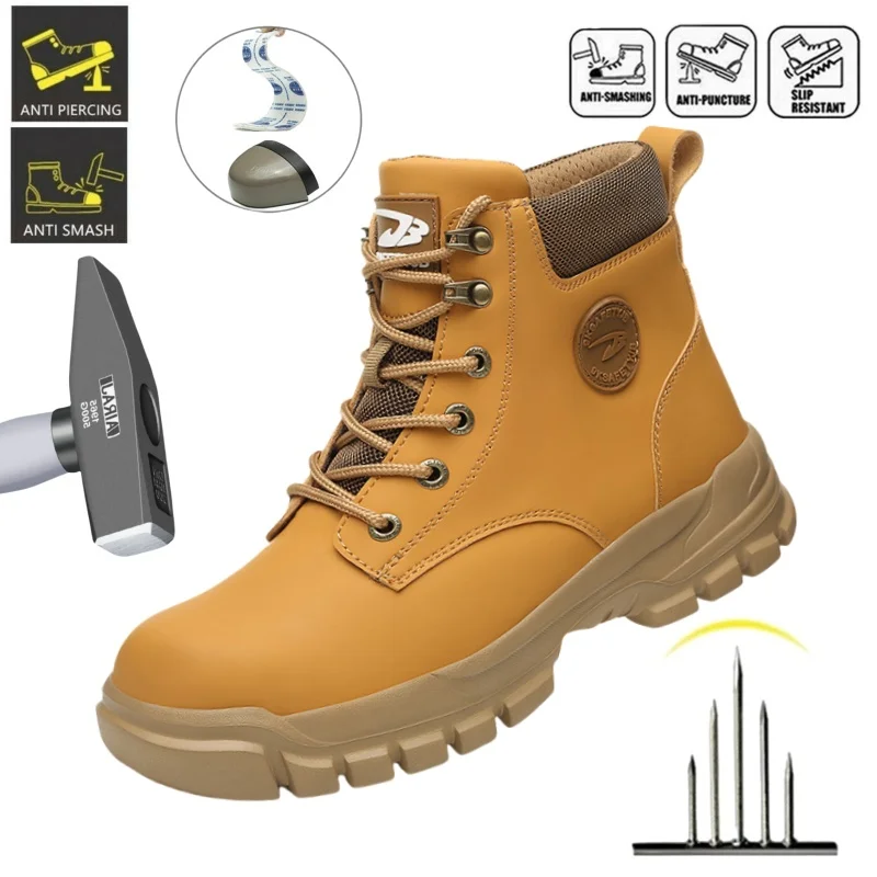 

Мужские кожаные рабочие ботинки с металлическим носком, неразрушимые, с защитой от ударов и проколов, для работы