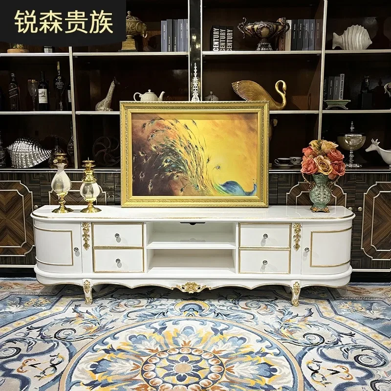 For French Solid Wood TV Cabinet European Court Style Living Room Engraved Storage Drawers Display Locker Furniture
