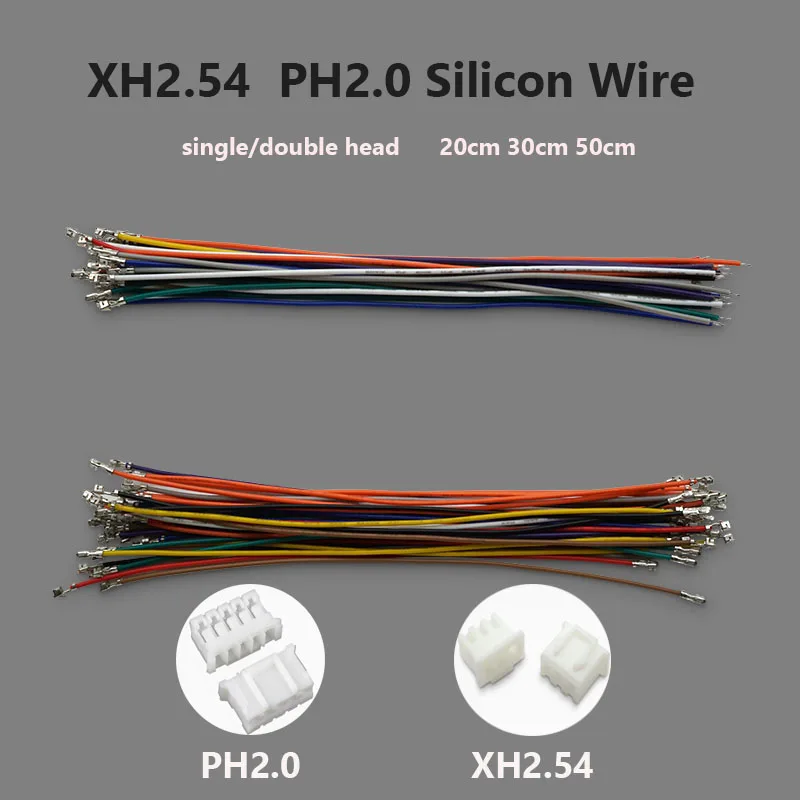 10pcs JST XH2.54 PH2.0 Silicone Wire Connector Cable with Terminal XHP PHR 26AWG Super Soft High Temperature Resistance