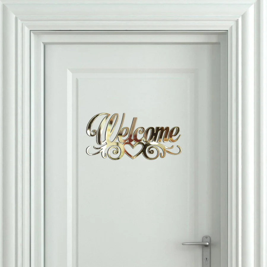 Mirrored Welcome Sign Acrylic Sticker Family Door Plate Sticker Party Decoration Home Decor Supplies