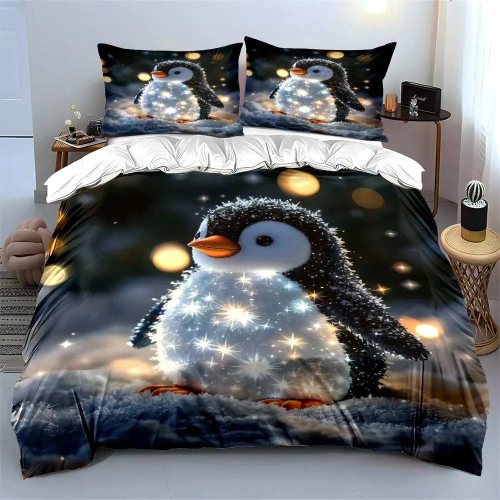 Winter Penguin Figurine Set Soft Skin-Friendly Bedding Set Includes 1 Duvet Cover And 2 Pillowcase, Gift