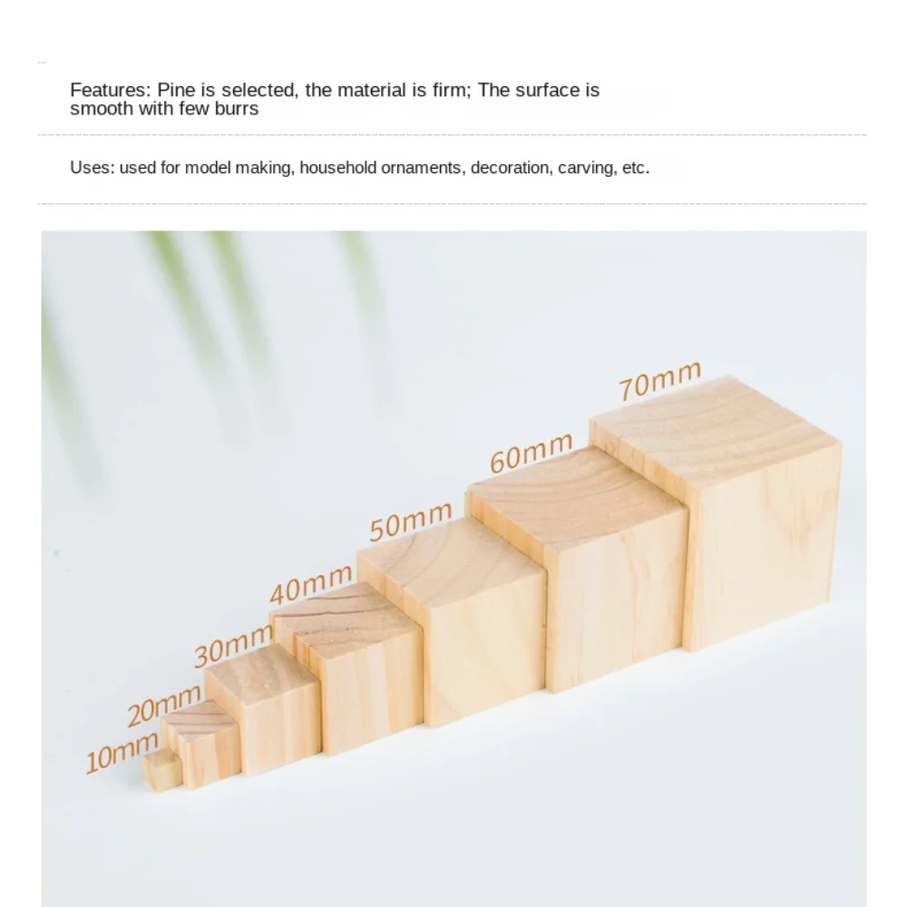 10 Stück natürlicher Holzwürfel-Baustein, unvollendet, blanko, handgefertigtes Material, Holzarbeiten, Handwerk, Kindergartenmodell