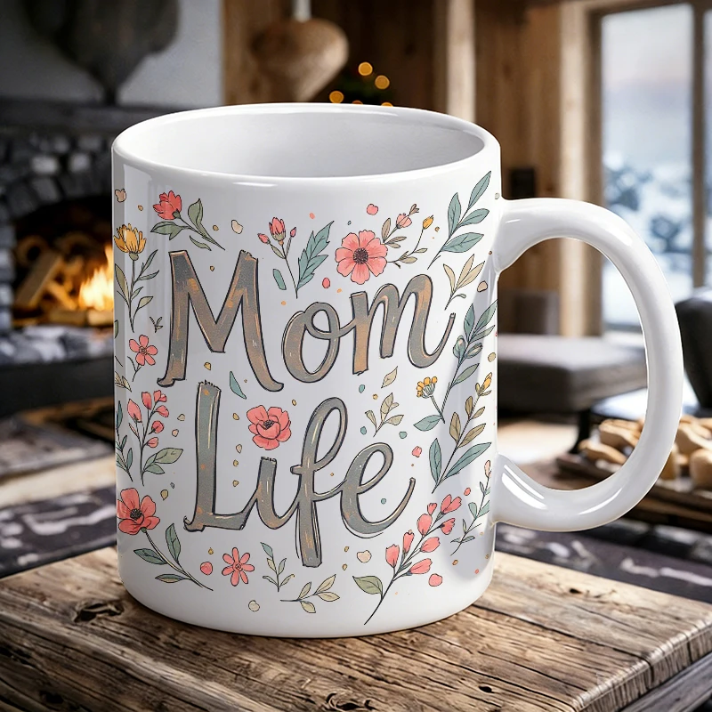 

Cup & Mug Set, Mom Life Floral Wreath Ceramic Mug, Coffee Cup, Milk Cup, Office Tea Cup, Drinking Cup, Gift for Friends