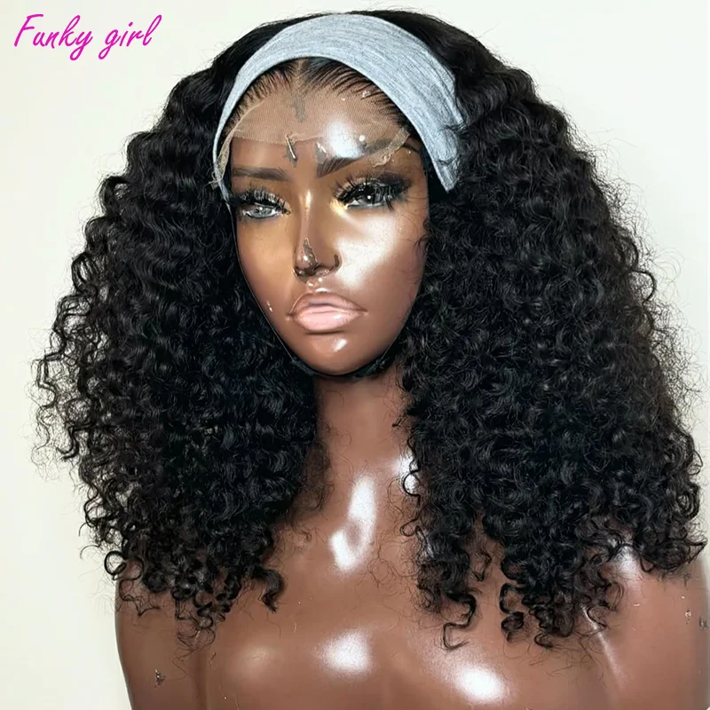 Headband Wig 100% Brazilian Human Hair Curly Wigs Easy To Install Water Wave Real Human Hair Wigs Free Shipping 180% Density