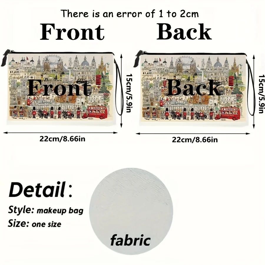 Vintage London Skyline Cosmetic Bag British Landmark Print Reusable Travel Makeup Organizer Pouch Souvenir Gift