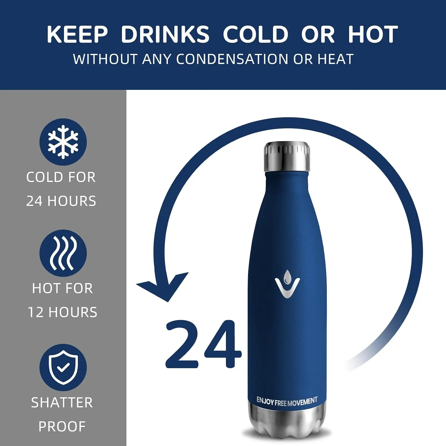 Stainless Steel Water Bottle 750ml Sports Drinking Vessel Leakproof BPA Free Thermos Flask Double Walled Portable Metal Containe