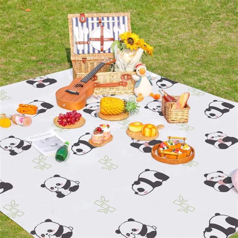 

Outdoor Camping Disposable Picnic Mat Cartoon Panda Foldable Waterproof Beach Lawn Cushion Thick Non-woven Moisture-proof Pad