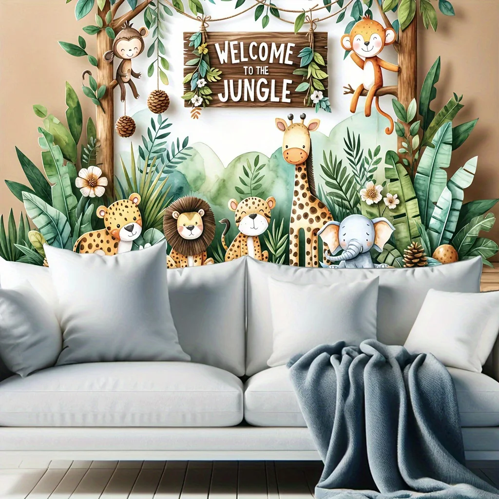 Animal Forest Photography Backdrop Vinyl jungle Plants Photo Background Decor Banner Baby Shower Supplies Happy Birthday Wedding