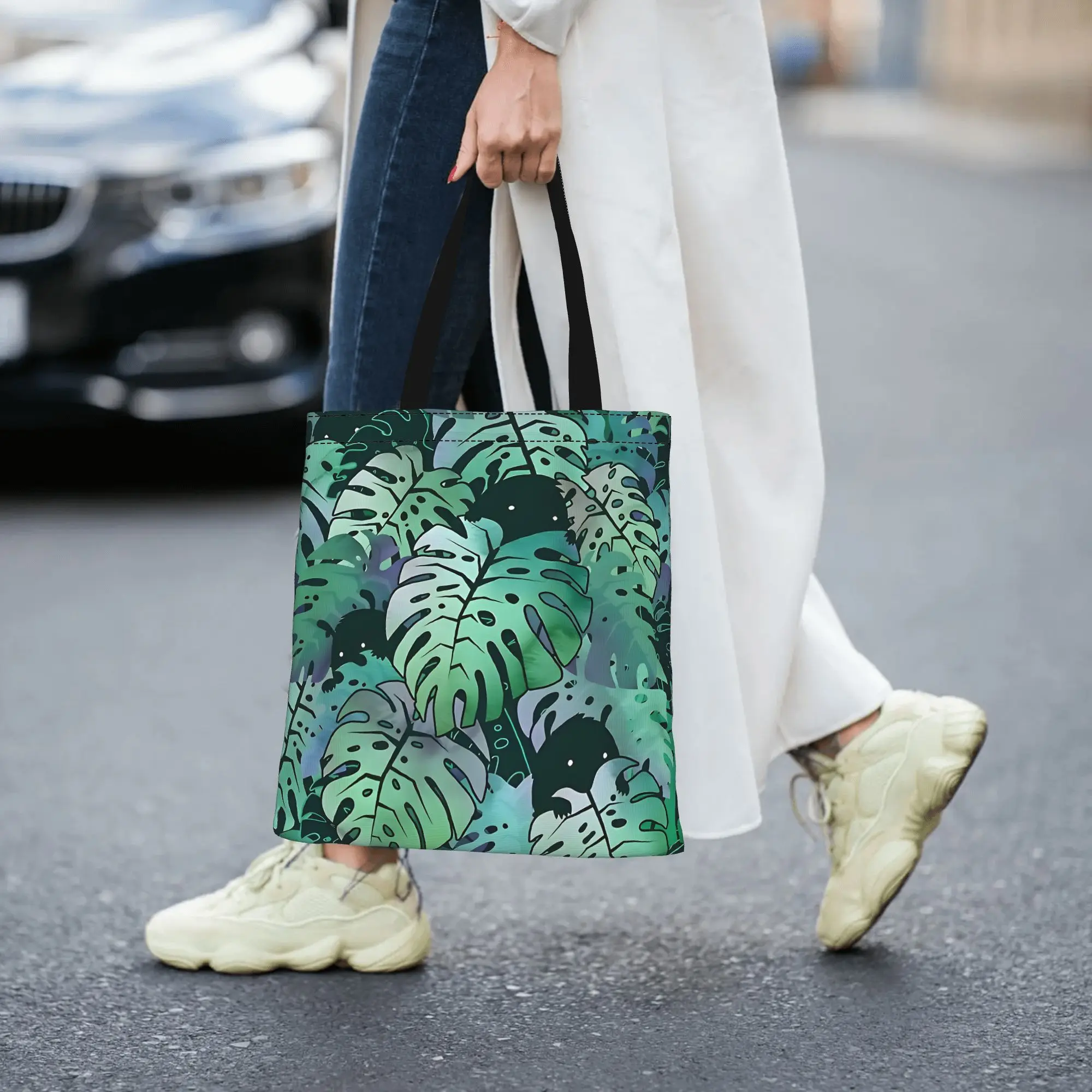 Reusable Trendy Monstera Monsters Shopping Bag Women Tote Bag Portable  Shopper Bags