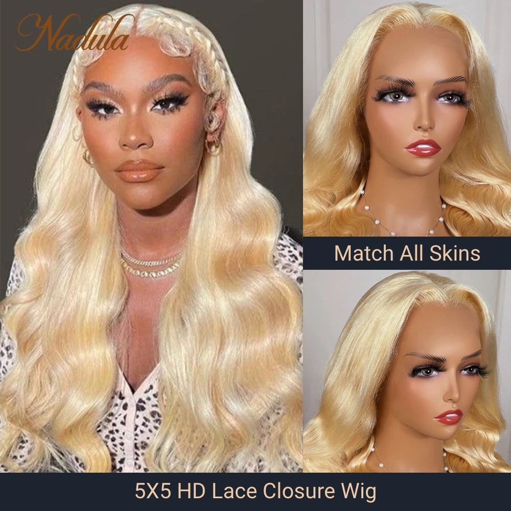 Nadula Hair 5X5 HD Lace Closure Wig Honey Blond Lace Wig Body Wave 180% Density Transparent Lace 100% Human Hair Wigs For Women