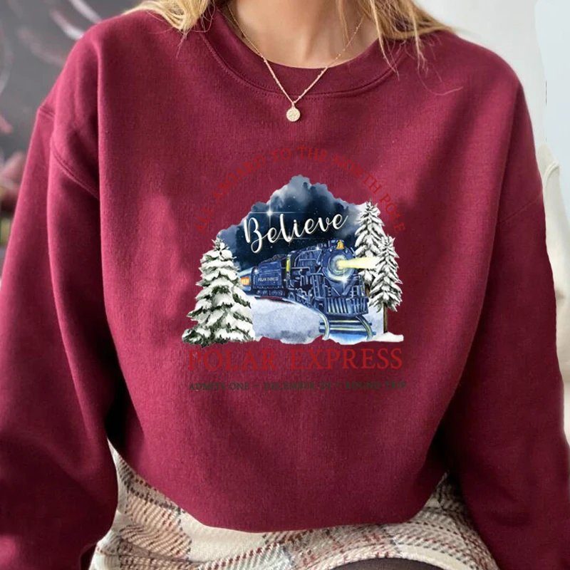 Polar Express Women's Swatshirt Christmas Gift for Family Merry Christmas Hoodie Sweatshirts Xmas Pullover Women's Clothes