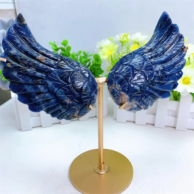 

10cm Natural Blue Sodalite Angel Wings Crystal Carving Quartz Healing Reiki Gemstone Stone Home Ornament Decoration Gifts