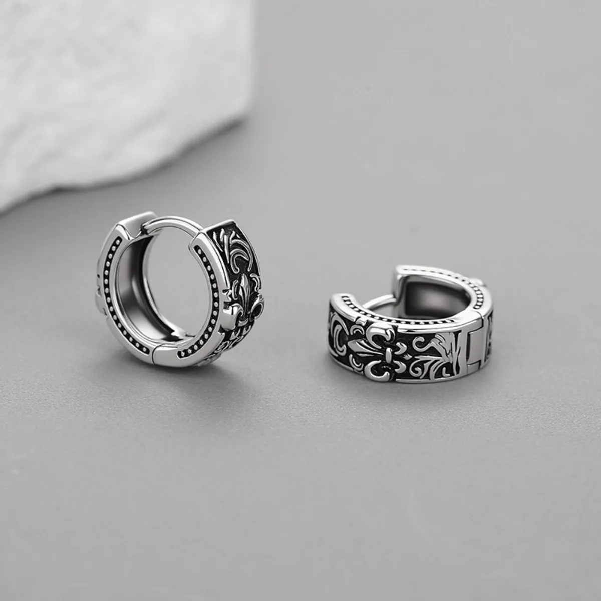 Edelstahl Retro Creolen für Männer und Frauen Piercing-Ohrringe Schmuck für Empfindliche Ohren Mode Punk Hip Hop – Detail 4