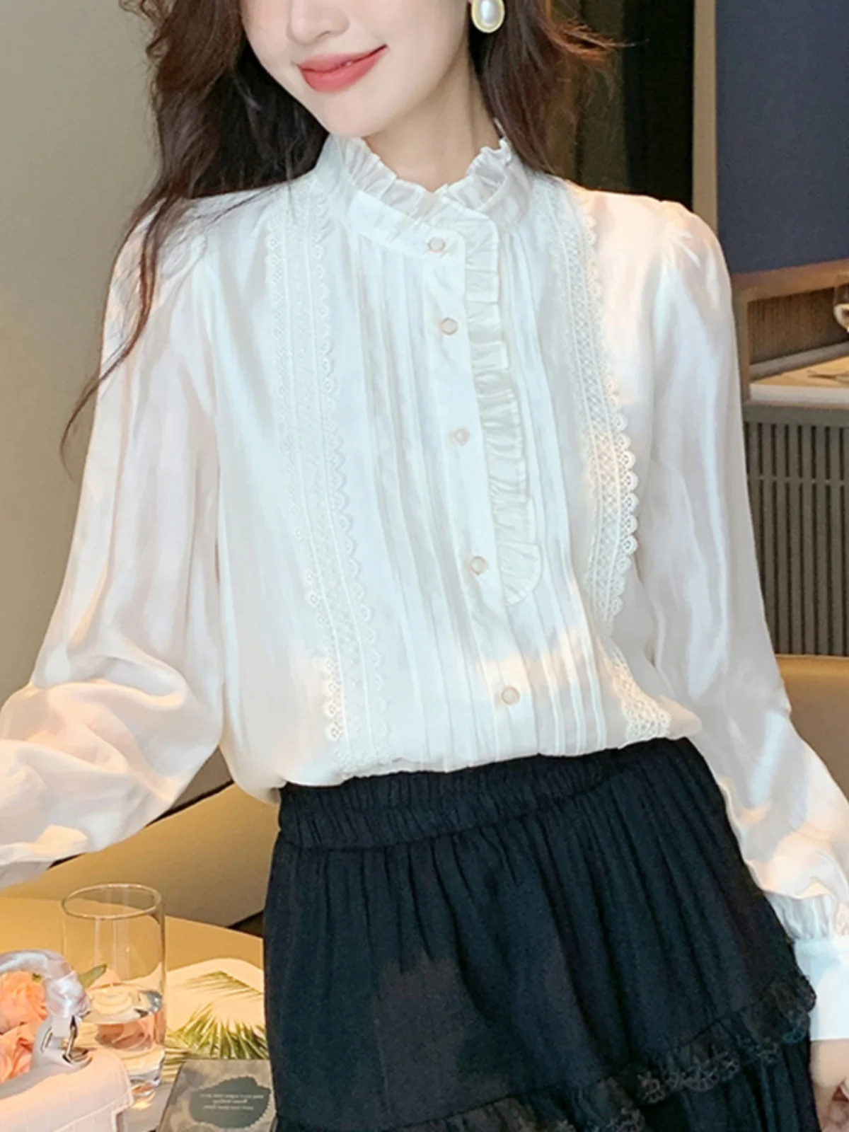 

Women's Chiffon irt Spring 2025 New Sle Single Button Long Sve Thin Base Layer Top Faion Korean Loose Fit Color