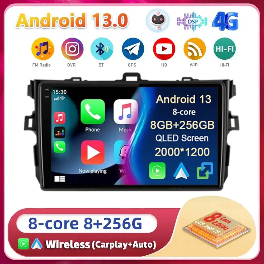 

Android 13 для Toyota Corolla E140 E150 2006-2009 2010 2011 2012 2013 Автомобильный радиоприемник с навигацией Мультимедийный плеер DSP Auto Carplay