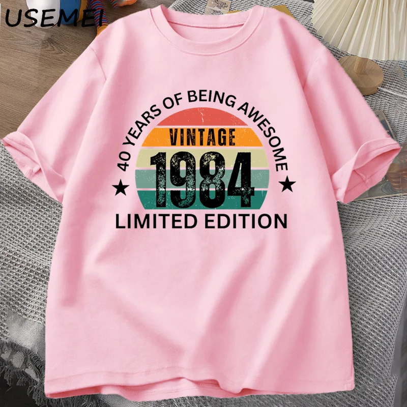 40th Birthday Men's T-shirt Made in 1984 Vintage Tshirt 40 Years Old T Shirts for Men Casual Short Sleeve Mens Clthing Oversized