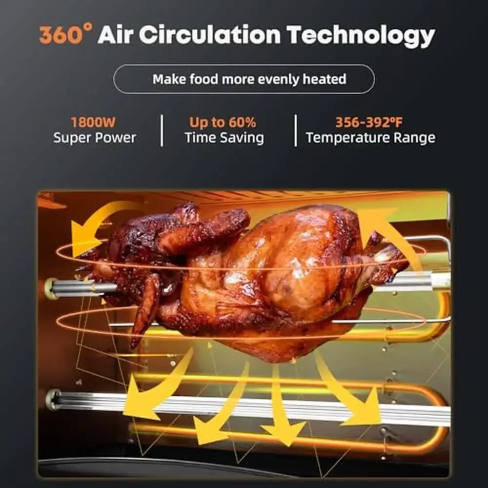 Portable Electric Grill Roaster 30L Capacity 1800W Stainless Steel BBQ Rotisserie Chicken Steak Fish Smoker Rotator Automatic