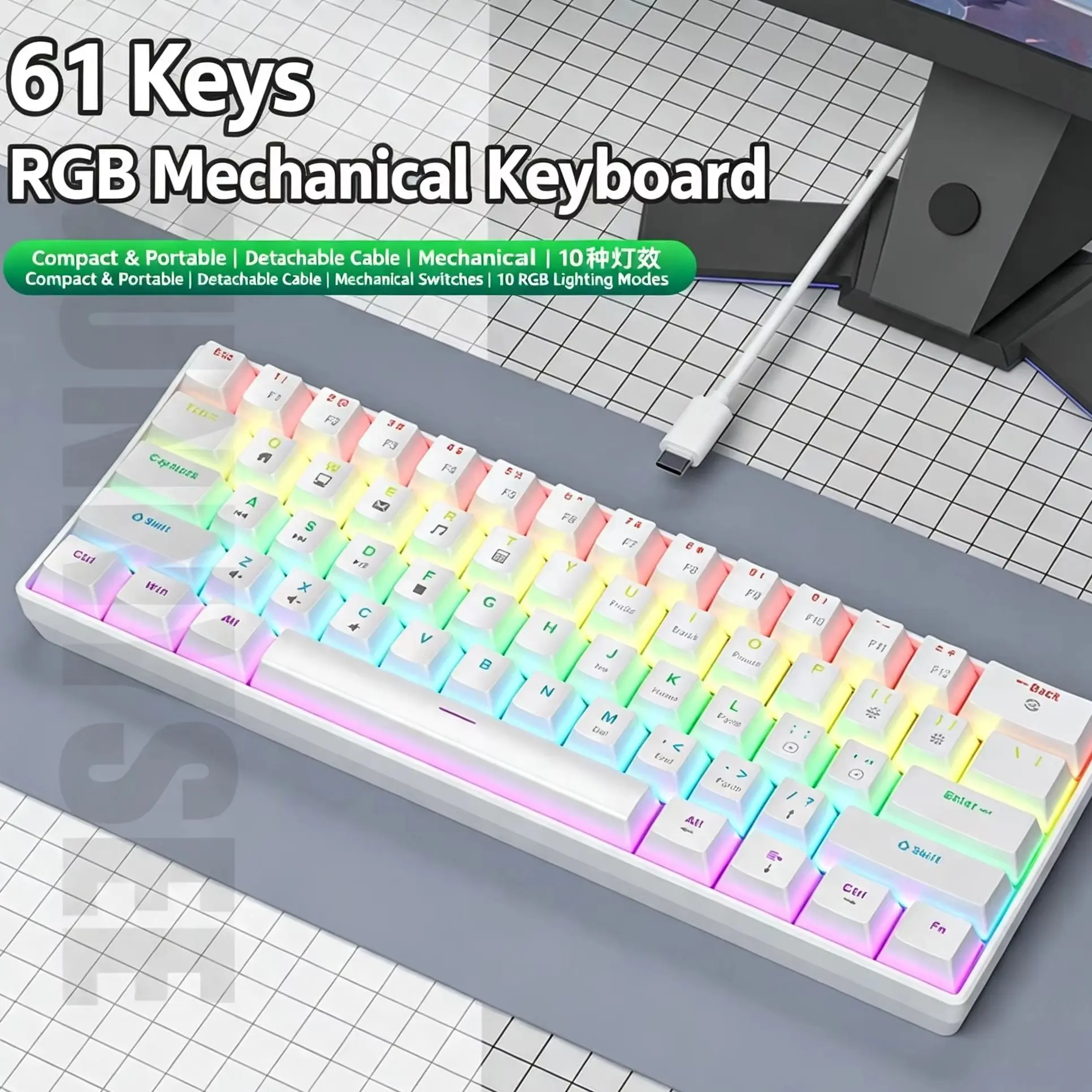 K61 Waterproof Mechanical Gaming Wired Keyboard RGB Backlit Portable Ergonomic Design Gamer Keyboard For PC Computer Laptop