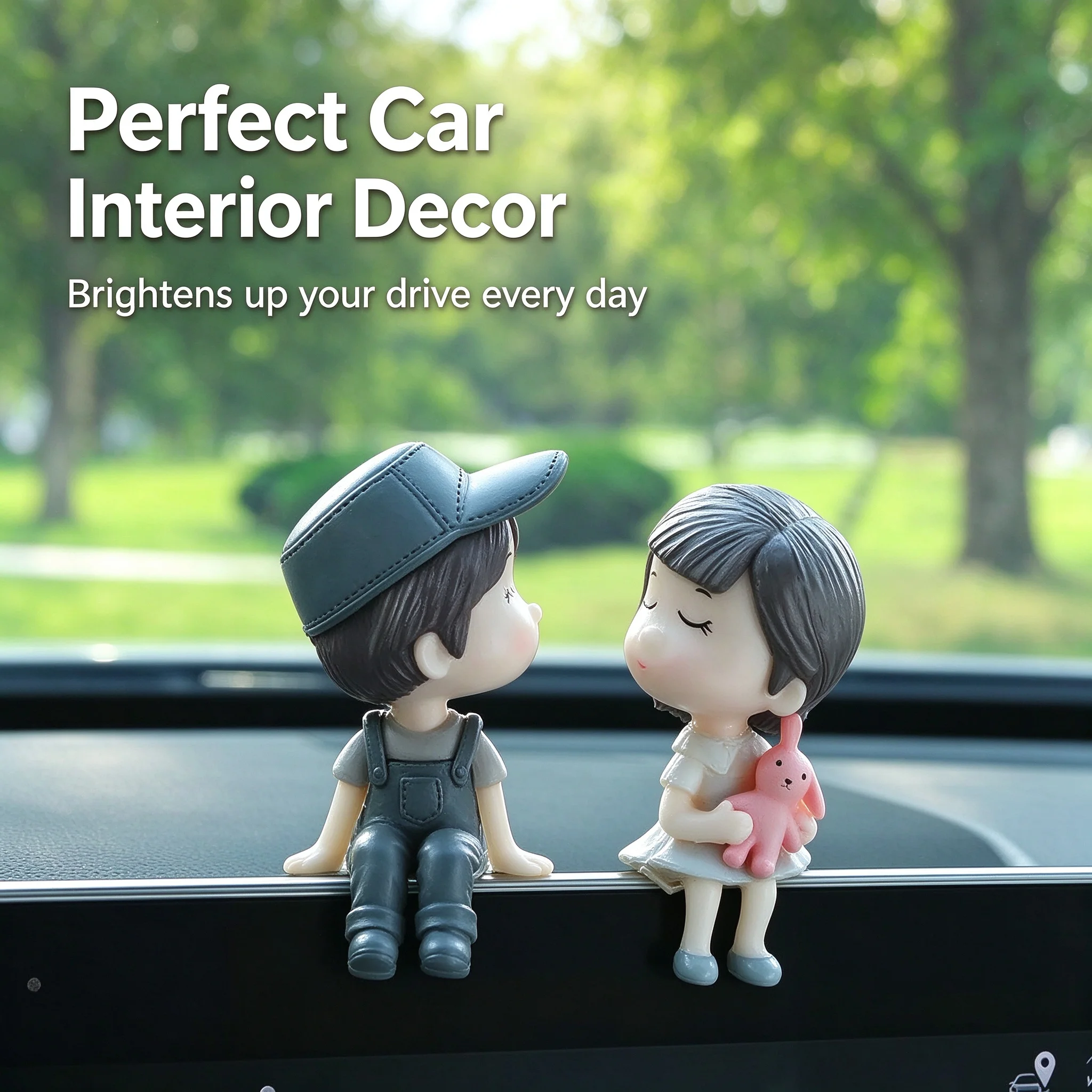 Car Ornaments for Dashboard Cute Cartoon Couple Figurine Swing Balloon Bobble Car Interior Decor Screen Mini Doll Gift for Lover