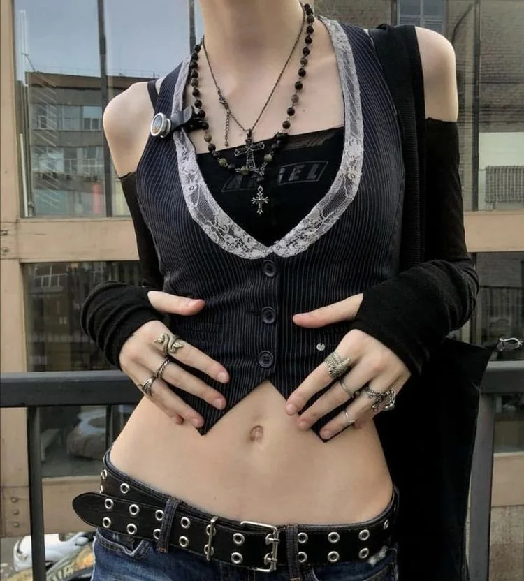 Gothic Retro Taste Down Fit Jacke Weste Solide Ästhetischen Vintage Fairycore Grunge Schlank Tank Tops Ärmellose Punk Stil Weste Weste Weste