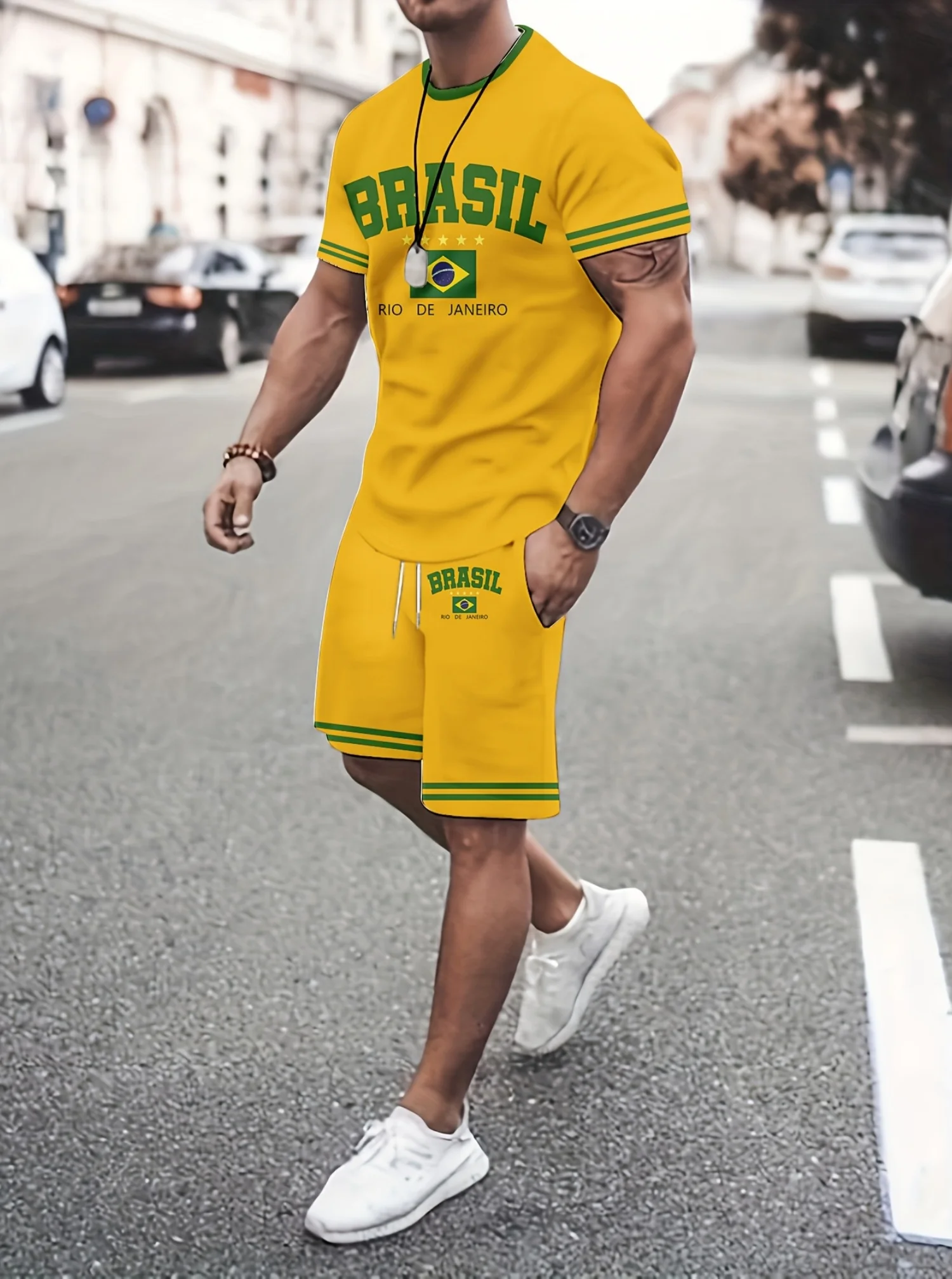 

New BRAZIL Flag Print Men's Casual Short Sleeve T-Shirt Shorts Set Adult Basketball Jogging tracksuit 2 Piece Set men Clothing